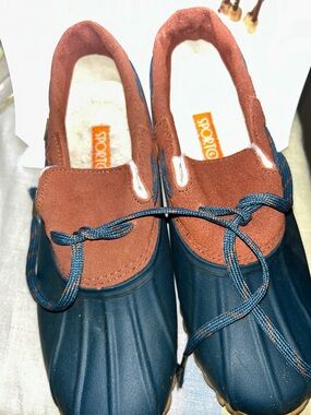 Sporto Vintage Teal Blue and Rust Suede Duck Shoes. RARE Colors.